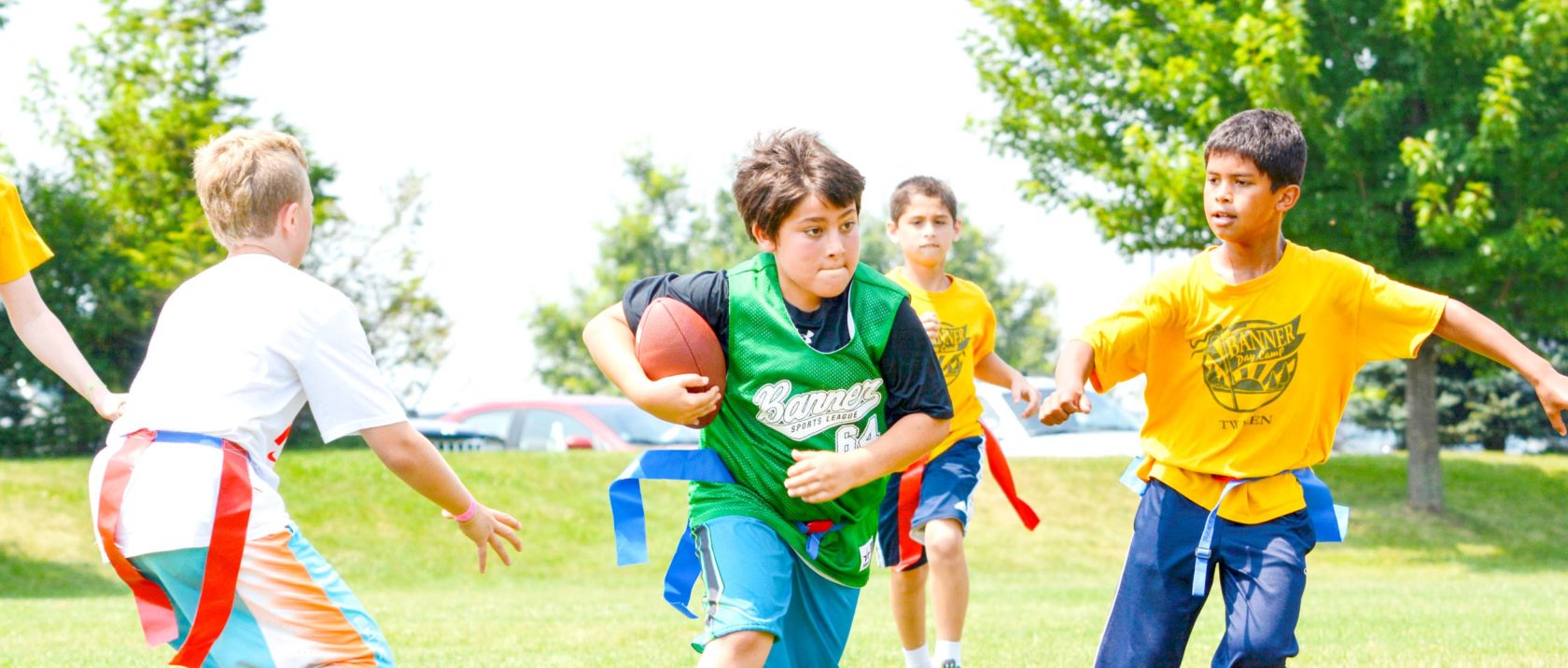 Campers playing flag football