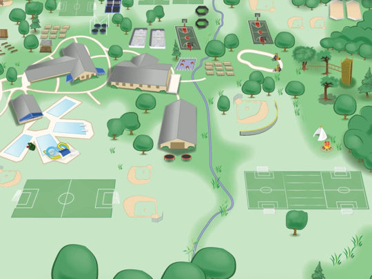 Illustrated map of Banner Day Camp facilities